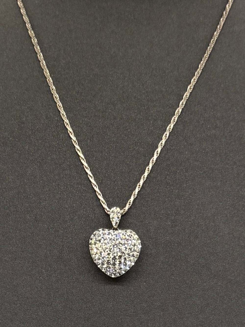 Karizia Italy 925 Silver Rope Chain & Pave Heart Pendant Set 7.4g 16” Necklace
